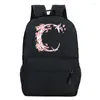 Sac à dos arbre en fleurs de cerisier avec Alphabet A-Z sacs à dos noirs sacs à bandoulière multifonctionnels sac à dos de mode Y2k pour l'école des jeunes