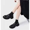 Kleid Schuhe Plattform Nähen Dekoration Solide Spleißen Slip-On Design Runde Kappe Quadratische Ferse Prägnanten Stil Zapatos Para Mujeres tacones