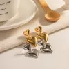Dubbele hartvormige 14k geelgouden oorbellen voor dames verguld gladde metalen sieraden luxe feestcadeau trendy