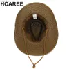 Chapeaux à large bord seau HOAREE soleil pour hommes femmes Str Cowboy chapeau Panama plage été 2024 décoration Vintage Fedora casquettes 240319