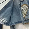 Vestes Femmes Denim JacketWomen's 2024 Automne / Hiver Spicy Girl Street Fashion Personnalité Love Pearl Nail Bead Heavy Duty J