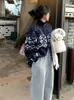 Frauen Strick Koreanischen Stil Druck Strickjacke Pullover Frauen Elegante Stehkragen Zipper Langarm Pullover Frühling Dame Weihnachten