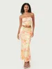 Work Dresses 2 Piece Sets Women's Summer Skirt Outfits Floral Print Tube Tops And Bodycon Long Sexy Elegant Holiday Streetwear