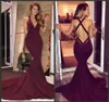 Burgund Einfache Formale Abendkleider Sexy V-ausschnitt Criss Cross Straps Frauen Party Kleider Sweep Zug Rückenfrei 2019 Neue Mode prom7382314