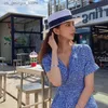 Szerokie czapki BRIM HATS HATS Summer unisex płaski czapkę słoneczną odpowiednią dla kobiet i mężczyzn solidny kolor szeroko paski czarna wstążka na plażę kapelusz wakacyjny chłodny kapelusz y2403