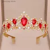 Tiaras Ailibride Tiara Queen Crown Hair Hair Jewelry Red Crystal Rhinestone Tiaras and Crowns for Bridal Wedding Hair Assories Y240319