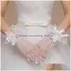 Bridal Gloves Fashion Elegant Ivory/Red Fl Finger Wedding For Bride With Handmade Flower Ribbon Mesh Women Accessories Cl2068 Drop D Dhfbd