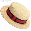 Breda randen hattar hink hattar nya Panama Str Womens Summer Beach Sun Hat Handmade Fedora Hat Upf50+ Y240319