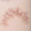 Tiaras Trendy Wedding Hair Accessories Rose Gold Headdress Rhinestones Hair Band Bride Flower Tiara Handmade Ms Wedding Hair Jewelry Y240319