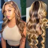 Synthetic Wigs Synthetic Wigs 13x4 13x6 Hd Lace Front Wig For Women Body Wave Remy Human Hair P4/27 Piano Ombre Blonde Brown Highlight Glueless Human Hair 240329