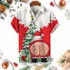 Chemises décontractées pour hommes 2024 Noël et femmes Fun Santa Imprimé Dessin animé Elk Motif Vêtements Mode Revers