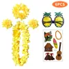 Décoration de fête 6pcs autocollants de tatouage d'yeux d'ananas et collier de guirlande de fleurs artificielles hawaïennes de couronne de Noël hawaïenne