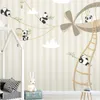 Wallpapers tamanho personalizado nórdico dos desenhos animados mural animal quarto das crianças panda auto adesivo papel de parede quarto cobrindo simples jantar