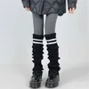 Women Socks Thicken Ribbed Knit Leg Warmer Preppy Double Striped Covers Snow Boot Cuffs Over Knee Stacked Long