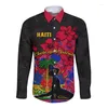 Chemises décontractées pour hommes 3D imprimé Haïti Drapeau Armoiries Hommes Printemps Automne Femmes Manches longues Tops Kid Bouton Chemise Vêtements magnifiques