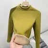 Women's T Shirts Korean Thicken Half Turtleneck Tops Slim Fleece Base Top Women Winter Plush Velvet Lined Warm Shirt Long Sleeve Bottom