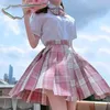 Японская школьная форма, корейская студенческая блузка JK Seifuku, плиссированная юбка, полный комплект моряка, клетчатая юбка для девочек, розовая униформа для женщин 240319