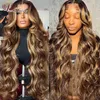 Synthetic Wigs Highlights Lace Frontal Human Hair Wigs Body Wave P4/27 13X6 Lace Frontal Wig Honey Blonde Remy Hair Pre Plucked For Women 180% 240328 240327