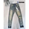 2024 Jeans de créateur de mode pour pantalons pour hommes Jeans violets Hommes Baggy Jeans Tendances Hip Hop En détresse Noir Ripped Biker Slim Fit Moto Mans Jeans empilés