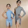 Stage Wear 2024 Girls Latin Dance Dress One Sleeve Frinde Leopard Practice Clothing Cha Rumba Ballroom Costume DNV18894