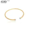 Charm Bracelets F.I.N.S Korean Simple Style Zircon Twist Pure S925 Sterling Silver Texture Open Wrist Hand Bangle Minimalist Fine Jewel L240319