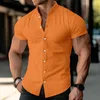 Chemises décontractées pour hommes Summer Mens Chemise à manches courtes Jeunes Coton Mélange Solide Couleur Bouton de revers Mode Tops respirants
