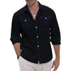 Camicie casual da uomo Oldyanup Camicia da uomo in cotone e lino a maniche lunghe Solido doppia tasca Top camicetta Primavera Estate Moda stile spiaggia