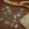 Charms 5st Bohemian Style Pendants Antik Silver Color Harts Cabochons Imitation Turquoise Cross Flower DIY Halsbandsmycken