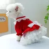 Dog Apparel Pet Dress Charming Princess With Bow Tie Lace Trim Breathable Mesh Stitching For Small Dogs Summer Puppy