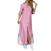 Robes décontractées dames couleur unie longue chemise robe été automne col bouton maman jupe femmes élégantes lâches grande taille