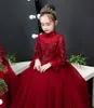 Lovely Wine Tulle Long Sleeves Applique Beads Girl's Birthday Dresses Flower Girl Dress Girl's Pageant Dresses Girl's Party Skirt Girl's Skirt Custom SZ 2-12 D319053