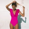 Kobiety stroju kąpielowego 2024 Plisted zintegrowany strój kąpielowy Nowy głębokie ramię kąpielowe Top Women Summer Solid Swimsuit Play Suit J240319