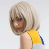 Synthetic Wigs Short Bob Platinum Blonde Wig with Bangs Synthetic Natural Straight Blonde Wig for White Women Party Daily Heat Resistant Hair 240328 240327