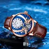 Kol saatleri ailang lüks çift turbillon mekanik saat erkekler moda deri su geçirmez steampunk otomatik iş saatleri için