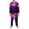 Vêtements de nuit pour hommes Ensembles de pyjama galaxie rouge Automne Espace abstrait Imprimer Belle maison Dame 2 pièces Esthétique surdimensionné personnalisé Cadeau de vêtements de nuit