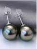 Stud Earrings Natural 10-11mm South China Sea Black Round Pearl 18k Gold