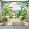 Tapestries European Landscape Tapestry Ocean Island Waterfall Seaside Town Nature Flowers Plants Garden Wall Hanging Home Living Room Decor