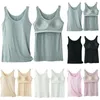 Camisoles & Tanks Ladies' Slim Fit With Built In Bra Padded Vest Tops Soft And Comfortable Tank Shirts (White/Gray/Black/Skin/Pink)