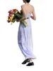 캐주얼 드레스 여성의 여름 프랑스 레트로 튜브 탑 보라색 서스펜더 드레스 플라워 프린트 얇은 어깨 끈 앞 넥