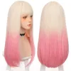 Wigs HOUYAN Long straight hair synthetic wig girl pink white gradient bangs cosplay Lolita party heatresistant wigs