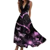 Sukienki swobodne Summer Starry Sky Printed Dress Oversize V-dheck Długie krótkie rękaw wysoki talia impreza codzienna podróż Maxi Wear