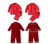 Children Velvet Sleepwear Button Down Sibling Match Boys And Girls Pyjamas Set Red Luxury Christmas Pjs 2109158736540