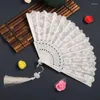 Decorative Figurines 1Pc Embroidery Chinese Style Hand Fan Party Wedding Prom Bamboo Folding Lace Fabric Retro Craft Home Decoration