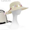 Chapeaux à large bord Chapeaux de seau Protection solaire d'été Str Hat Large Brim Womens Hat Panama Hat Bow Ribbon Girl Outdoor Travel Hat Womens Hat Y240319