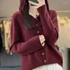 Malhas femininas outono e inverno malha cardigan lã cashmere camisola com capuz gola solta moda coreana casaco superior