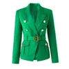 Damespakken Vro Effen Double-Breasted Eenvoudige Elegante All-Match Blazers Mode Kantoor Dame Groene Jassen Met Riem