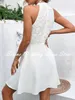 Короткие свадебные платья с воротником-халтером для женщин 2024, мини-мини без рукавов на пуговицах сзади, простое кружевное платье невесты Robe De Mariee YD