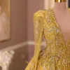 Aso Ebi Jaune A-ligne Robe De Bal Dentelle Perlée Soirée Formelle Deuxième Réception Anniversaire Demoiselle D'honneur Robes De Fiançailles Robes Robe De Soirée