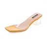 Tofflor fyrkantiga klackskor kvinna 2024 kvinnliga lyxiga glider gummi flip flops med transparent block designer hawaiian