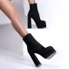 Boots 2022 Fall Sexy Ladies Short Boots Square Toe Double Layer Platform High Corky Heel Side Zipper Ladies Fashion Show Boots